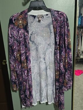 Chico's Purple Paisley Open-Front Cardigan